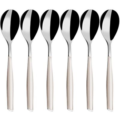 BUGATTI , Glamour, Set mit 6 Kaffeelöffeln aus 18/10 Edelstahl und Ivory-Farbgriff, Pro-Tech System-Formteil, spülmaschinenfest BUGATTI , Glamour, Set mit 6 Kaffeelöffeln aus 18/10 Edelstahl und Ivory-Farbgriff, Pro-Tech System-Formteil, spülmaschinenfest