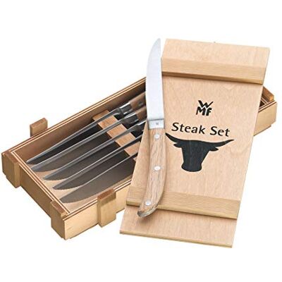 WMF steak nůž sada 6-dílný ranč v ušlechtilé dřevěné krabici speciální čepel z oceli kovaný matný dub naolejovaný WMF steak nůž sada 6-dílný ranč v ušlechtilé dřevěné krabici speciální čepel z oceli kovaný matný dub naolejovaný