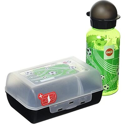 Emsa Sada Kids s fotbalovým motivem, láhev na pití + krabička na chléb, 400ml nepropustná láhev, dóza s posuvnou přepážkou, černá/zelená, 518140, fotbal Emsa Sada Kids s fotbalovým motivem, láhev na pití + krabička na chléb, 400ml nepropustná láhev, dóza s posuvnou přepážkou, černá/zelená, 518140, fotbal