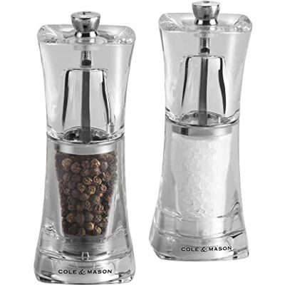 Cole & Mason Křišťálové mlýnky na sůl a pepř, nastavitelný keramický mlýnek Cole & Mason Křišťálové mlýnky na sůl a pepř, nastavitelný keramický mlýnek
