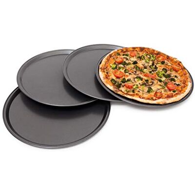 Relaxdays kulatý plech na pizzu, sada 4 ks, sada na pečení z karbonové oceli, pizza a slané koláče, Ø 33 cm, šedá, 1,8 x 33 x 33 cm Relaxdays kulatý plech na pizzu, sada 4 ks, sada na pečení z karbonové oceli, pizza a slané koláče, Ø 33 cm, šedá, 1,8 x 33 x 33 cm