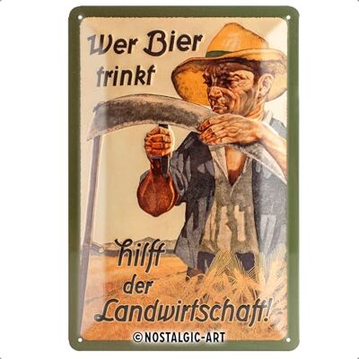 ART Retro plechový štít, kdo pije pivo, pomáhá zemědělství – nápad na dárek jako barové příslušenství, z kovu, vintage dekorace, 20 x 30 cm ART Retro plechový štít, kdo pije pivo, pomáhá zemědělství – nápad na dárek jako barové příslušenství, z kovu, vintage dekorace, 20 x 30 cm