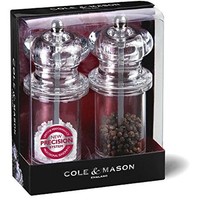 Cole & Mason Sada mlýnků na sůl a pepř 505 akryl – klasický design, nastavitelný mlýnek, 14 cm, průhledné akrylové tělo, dlouhá životnost a kvalita, ruční mlýnek na koření Cole & Mason Sada mlýnků na sůl a pepř 505 akryl – klasický design, nastavitelný mlýnek, 14 cm, průhledné akrylové tělo, dlouhá životnost a kvalita, ruční mlýnek na koření