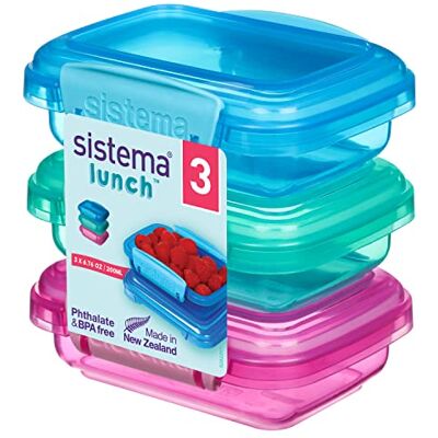 Sistema Dóza na uchovávání potravin 200 ml malé svačinové boxy plast bez BPA smíšené barvy 3 kusy Sistema Dóza na uchovávání potravin 200 ml malé svačinové boxy plast bez BPA smíšené barvy 3 kusy