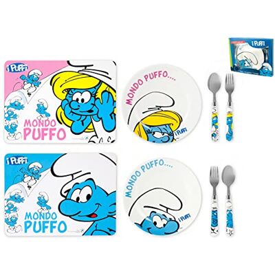 Home Schlümpfe Set aus Teller mit 2 Besteckteilen, Melamin, Bunt, 4 Teile Home Schlümpfe Set aus Teller mit 2 Besteckteilen, Melamin, Bunt, 4 Teile