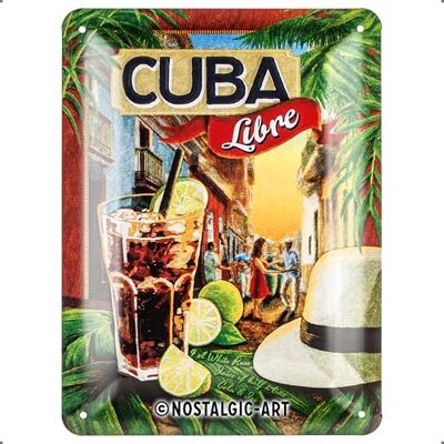 ART Retro plechový štít, 15 x 20 cm, koktejlový čas – Cuba Libre – nápad na dárek jako barové příslušenství, z kovu, vintage design, plechové cedule rčení ART Retro plechový štít, 15 x 20 cm, koktejlový čas – Cuba Libre – nápad na dárek jako barové příslušenství, z kovu, vintage design, plechové cedule rčení