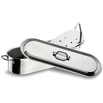 LACOR 50440 Fischkochkessel 40 cm Aus lebensmittelechtem Edelstahl gefertigt; hohe Korrosionsbeständigkeit und Haltbarkeit im täglichen Gebrauch LACOR 50440 Fischkochkessel 40 cm Aus lebensmittelechtem Edelstahl gefertigt; hohe Korrosionsbeständigkeit und Haltbarkeit im täglichen Gebrauch