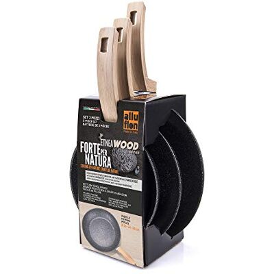ALLUFLON Etnea Wood Anti-Haft Bratpfanne Set 20-24-28, Aluminium, Schwarz Stein Optik 28 cm ALLUFLON Etnea Wood Anti-Haft Bratpfanne Set 20-24-28, Aluminium, Schwarz Stein Optik 28 cm