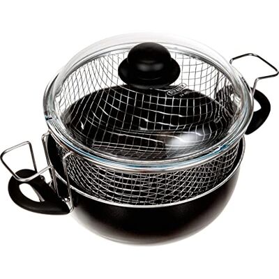 BALLARINI Fritéza s nepřilnavým povrchem, se 2 držadly, se skleněnou poklicí a ocelovým košem, průměr 24 cm, černá, Florencie BALLARINI Fritéza s nepřilnavým povrchem, se 2 držadly, se skleněnou poklicí a ocelovým košem, průměr 24 cm, černá, Florencie