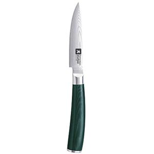 RICHARDSON SHEFFIELD MIDORI, loupací nůž s damaškovou ocelovou čepelí, nůž na ovoce z 67 vrstev damaškové oceli, dřevěná rukojeť Micarta tmavě zelená, čepel: 8,5 cm, kuchyňský nůž malý RICHARDSON SHEFFIELD MIDORI, loupací nůž s damaškovou ocelovou čepelí, nůž na ovoce z 67 vrstev damaškové oceli, dřevěná rukojeť Micarta tmavě zelená, čepel: 8,5 cm, kuchyňský nůž malý