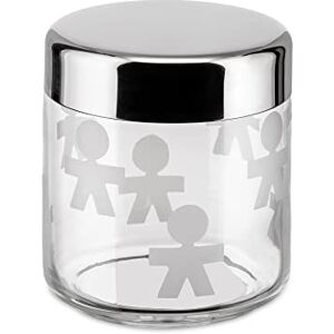Alessi "GIROTONDO" Kuchyňská dóza se skleněným potiskem a utěsněným víkem z ušlechtilé oceli, čirá, 12,3 cm Alessi "GIROTONDO" Kuchyňská dóza se skleněným potiskem a utěsněným víkem z ušlechtilé oceli, čirá, 12,3 cm