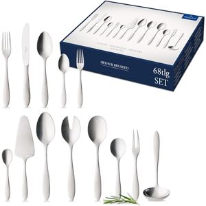 Villeroy & Boch Arthur sada příborů 68dílná platina, vhodné do myčky nádobí, nerez, sada příborů 68 dílů stříbrná, vidlička, nůž, lžíce, jídelní příbor, kartáčovaná ušlechtilá ocel Villeroy & Boch Arthur sada příborů 68dílná platina, vhodné do myčky nádobí, nerez, sada příborů 68 dílů stříbrná, vidlička, nůž, lžíce, jídelní příbor, kartáčovaná ušlechtilá ocel