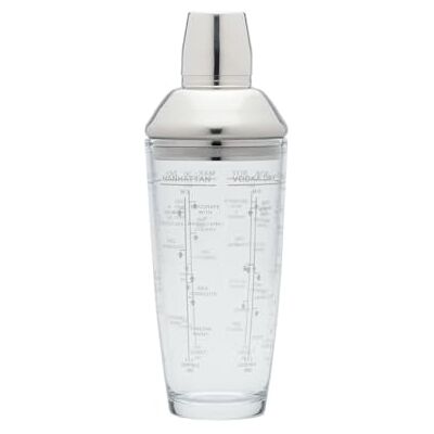 Bar Craft Boston koktejlový šejkr s natištěnými recepty a rozměrové údaje, sklo, transparentní, v dárkové krabičce, 700 ml, 12 x 17 x 22 cm Bar Craft Boston koktejlový šejkr s natištěnými recepty a rozměrové údaje, sklo, transparentní, v dárkové krabičce, 700 ml, 12 x 17 x 22 cm