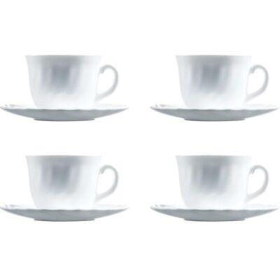 LUMINARC Dajar Trianon Set Milchtassen mit Tellerchen, Glas, Weiß, 4 Stück LUMINARC Dajar Trianon Set Milchtassen mit Tellerchen, Glas, Weiß, 4 Stück