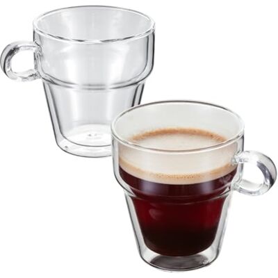 Judge Skleněné šálky na cappuccino, 2 dvouplášťové sklenice na kávu s uchem vakuově izolované dvouplášťové sklenice, odolné vůči horku, sada 200 ml kávových sklenic Judge Skleněné šálky na cappuccino, 2 dvouplášťové sklenice na kávu s uchem vakuově izolované dvouplášťové sklenice, odolné vůči horku, sada 200 ml kávových sklenic
