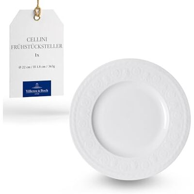 Villeroy & Boch Talíř na snídani Cellini 22 cm, bílý, vhodný do myčky nádobí, vhodný do mikrovlnné trouby, dezertní talíř bílý, snídaňové nádobí, jídelní talíř keramika, talíř, prémiový porcelán Villeroy & Boch Talíř na snídani Cellini 22 cm, bílý, vhodný do myčky nádobí, vhodný do mikrovlnné trouby, dezertní talíř bílý, snídaňové nádobí, jídelní talíř keramika, talíř, prémiový porcelán