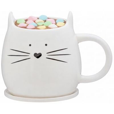Premier Housewares Elfenbein Katze Becher & Covaster, 380ml Premier Housewares Elfenbein Katze Becher & Covaster, 380ml