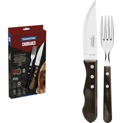 Tramontina 21198/908 Jumbo-Steakbesteck-Set, 4-teilig mit braunen Griffen 2- beziehungsweise, 3-Fach vernietet Tramontina 21198/908 Jumbo-Steakbesteck-Set, 4-teilig mit braunen Griffen 2- beziehungsweise, 3-Fach vernietet