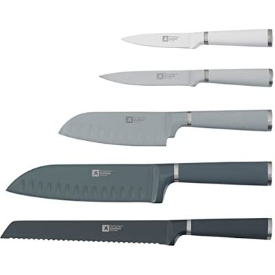 RICHARDSON SHEFFIELD Sheffield SEASONS MONO blok na nože magnetický, vč. 5dílné sady nožů, univerzální nůž, nůž na zeleninu, 2 x nůž Santoku a nůž na chleba, lze mýt v myčce, nerezový, hnědý/stříbrný RICHARDSON SHEFFIELD Sheffield SEASONS MONO blok na nože magnetický, vč. 5dílné sady nožů, univerzální nůž, nůž na zeleninu, 2 x nůž Santoku a nůž na chleba, lze mýt v myčce, nerezový, hnědý/stříbrný