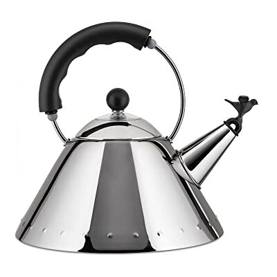 Alessi Konvička na vodu s rukojetí, z ušlechtilé oceli, flétna ve tvaru ptáků z PA, černá, stříbrná, 8,5 x 25 x 10,5 cm, 9093 B Alessi Konvička na vodu s rukojetí, z ušlechtilé oceli, flétna ve tvaru ptáků z PA, černá, stříbrná, 8,5 x 25 x 10,5 cm, 9093 B