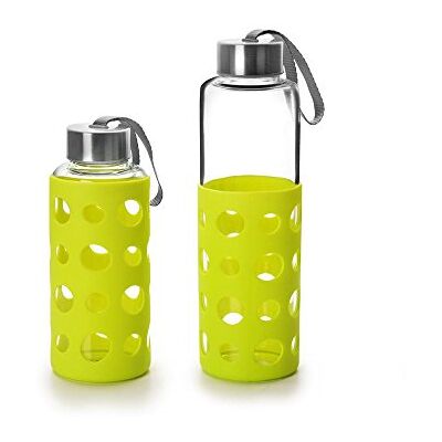 Ibili Láhev ze skleněného jezera, 550 ml, zelená, borosilikátové sklo, znovu použitelná, ochrana proti úderům Ibili Láhev ze skleněného jezera, 550 ml, zelená, borosilikátové sklo, znovu použitelná, ochrana proti úderům