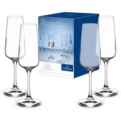 Villeroy & Boch 4dílná sada sklenic na sekt Ovid lze mýt v myčce, sklenice na sekt 4 kusy, na sekt, šumivé víno, prosecco a šampaňské, flétna na sekt, křišťálové sklo Villeroy & Boch 4dílná sada sklenic na sekt Ovid lze mýt v myčce, sklenice na sekt 4 kusy, na sekt, šumivé víno, prosecco a šampaňské, flétna na sekt, křišťálové sklo