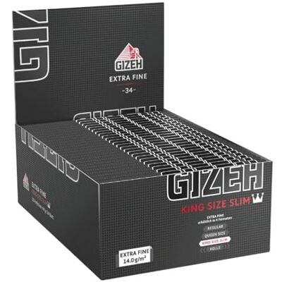 Gizeh BLACK® King Size Slim lístky pro vlastní otáčení balení s magnetickým uzávěrem, recyklovatelné balení 50 ks po 34 Premium Rolling Paper (14 g/m²) Gizeh BLACK® King Size Slim lístky pro vlastní otáčení balení s magnetickým uzávěrem, recyklovatelné balení 50 ks po 34 Premium Rolling Paper (14 g/m²)