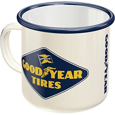 ART Retro smaltovaný hrnek, 360 ml, Goodyear – bílé logo – nápad na dárek pro fanoušky motoru, originální licenční produkt (OLP), kempinkový hrnek na kávu, vintage design, dekorace na ART Retro smaltovaný hrnek, 360 ml, Goodyear – bílé logo – nápad na dárek pro fanoušky motoru, originální licenční produkt (OLP), kempinkový hrnek na kávu, vintage design, dekorace na