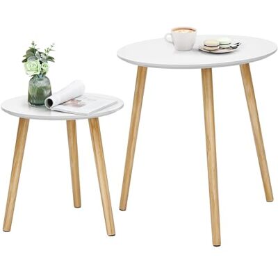 VASAGLE Bílý minimalistický kulatý servírovací stolek ve skandinávském stylu Songmics LET07WN, stolek na kávu, na květiny, noční stolek, designový stolek, 2 ks VASAGLE Bílý minimalistický kulatý servírovací stolek ve skandinávském stylu Songmics LET07WN, stolek na kávu, na květiny, noční stolek, designový stolek, 2 ks