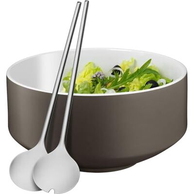 WMF Moto salátová mísa sada 3dílná, salátový příbor 32 cm se salátovou miskou, salátové mísy, kulatá miska 26 cm, porcelán, nerezová ocel Cromargan, leštěná, vhodná do myčky nádobí, šedá WMF Moto salátová mísa sada 3dílná, salátový příbor 32 cm se salátovou miskou, salátové mísy, kulatá miska 26 cm, porcelán, nerezová ocel Cromargan, leštěná, vhodná do myčky nádobí, šedá