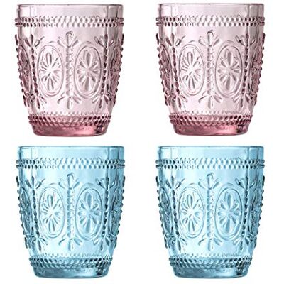Premier Housewares Fleur Glass Trinkglas, 4er Set, 280ml, 2 Rosa, 2 Blau Premier Housewares Fleur Glass Trinkglas, 4er Set, 280ml, 2 Rosa, 2 Blau