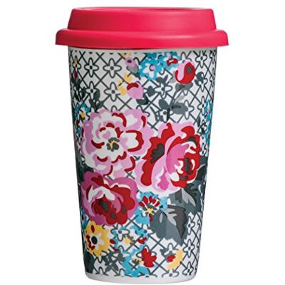 Premier Housewares Premier Pippa Floral Reisebecher, Porzellan, Silikon, Doppelwand, 330ml Premier Housewares Premier Pippa Floral Reisebecher, Porzellan, Silikon, Doppelwand, 330ml