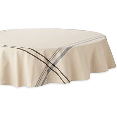 DII Ubrus, French Stripe, selský styl, 178 cm, kulatý, šedý/černý DII Ubrus, French Stripe, selský styl, 178 cm, kulatý, šedý/černý
