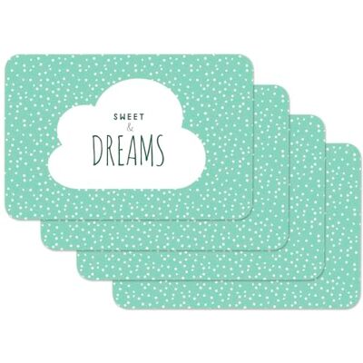 Venilia Stolní sada Mint s nápisem "Sweet & Dreams", prostírání do jídelny, na jídelní stůl, podložky pod talíře, prostírání, vhodné pro potraviny, 45 x 30 cm, 4 kusy, 59070, rčení Venilia Stolní sada Mint s nápisem "Sweet & Dreams", prostírání do jídelny, na jídelní stůl, podložky pod talíře, prostírání, vhodné pro potraviny, 45 x 30 cm, 4 kusy, 59070, rčení