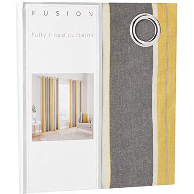 Fusion Whitworth Stripe závěsy s očky, pruhované, 100% bavlna, 117 x 137 cm, 1 pár závěsů, okrové barvy, okrové Fusion Whitworth Stripe závěsy s očky, pruhované, 100% bavlna, 117 x 137 cm, 1 pár závěsů, okrové barvy, okrové