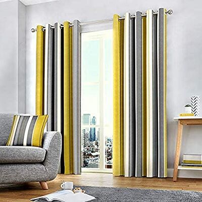 Fusion Whitworth Stripe závěsy s očky, pruhované, 100% bavlna, 168 x 183 cm, 1 pár záclon, okrové barvy Fusion Whitworth Stripe závěsy s očky, pruhované, 100% bavlna, 168 x 183 cm, 1 pár záclon, okrové barvy