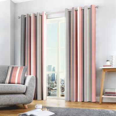 Fusion Whitworth Stripe závěsy s očky, pruhované, 100% bavlna, 229 x 183 cm, 1 pár záclon, růžovo-růžovo-červená Fusion Whitworth Stripe závěsy s očky, pruhované, 100% bavlna, 229 x 183 cm, 1 pár záclon, růžovo-růžovo-červená