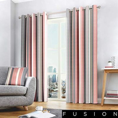 Fusion Whitworth Stripe závěsy s očky, pruhované, 100% bavlna, 117 x 183 cm, 1 pár záclon, růžovo-růžovo-červená Fusion Whitworth Stripe závěsy s očky, pruhované, 100% bavlna, 117 x 183 cm, 1 pár záclon, růžovo-růžovo-červená