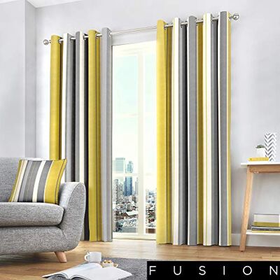 Fusion Whitworth Stripe závěsy s očky, pruhované, 100% bavlna, 117 x 183 cm, 1 pár závěsů, okrové barvy, okrové Fusion Whitworth Stripe závěsy s očky, pruhované, 100% bavlna, 117 x 183 cm, 1 pár závěsů, okrové barvy, okrové