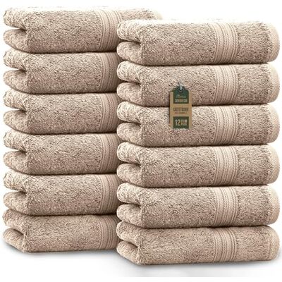 NatureMark Ručníky pro hosty – balení 12 ks (30 x 50 cm), 100% bavlna, certifikováno Öko-Tex, měkké, savé a snadno udržovatelné – do koupelny, pro hosty a spa – písková/béžová NatureMark Ručníky pro hosty – balení 12 ks (30 x 50 cm), 100% bavlna, certifikováno Öko-Tex, měkké, savé a snadno udržovatelné – do koupelny, pro hosty a spa – písková/béžová
