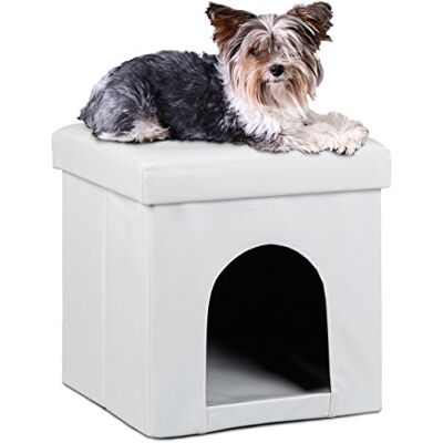 Relaxdays Box na psa taburet v x š x h: 38 x 38 x 38 cm stabilní sedací kostka s praktickou jeskyní pro psy a kočky z kvalitní umělé kůže a odnímání víka pro váš obytný prostor, bílá Relaxdays Box na psa taburet v x š x h: 38 x 38 x 38 cm stabilní sedací kostka s praktickou jeskyní pro psy a kočky z kvalitní umělé kůže a odnímání víka pro váš obytný prostor, bílá