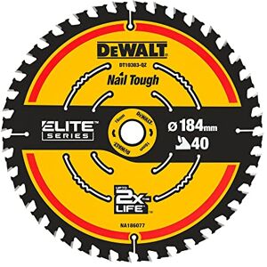 DeWalt Elite pilový kotouč DT10303 (pilový kotouč ø 184/16 mm, řezná šířka: 1,65 mm, 40 zubů, geometrie zubů: WZ, úhel zubů: 18°, ultra ostré zuby z tvrdokovu, s Nail Tough, pro jemné řezy) DeWalt Elite pilový kotouč DT10303 (pilový kotouč ø 184/16 mm, řezná šířka: 1,65 mm, 40 zubů, geometrie zubů: WZ, úhel zubů: 18°, ultra ostré zuby z tvrdokovu, s Nail Tough, pro jemné řezy)
