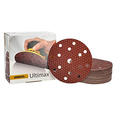Mirka Ultimax Schleifpapier Ø 150mm Klett 15-Loch/Korn P120 / 50 Stk/Für 150mm Exzenter und Schleifmaschinen/Schleifen von Weich- und Hartholz, Mineralwerkstoffe, harte Altlacke / UC61105012 Mirka Ultimax Schleifpapier Ø 150mm Klett 15-Loch/Korn P120 / 50 Stk/Für 150mm Exzenter und Schleifmaschinen/Schleifen von Weich- und Hartholz, Mineralwerkstoffe, harte Altlacke / UC61105012