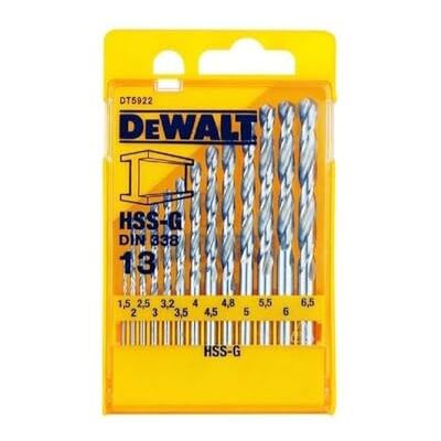 DeWalt DT5922-QZ HSS-G sada kovových vrtáků DIN 338, 13dílná, v plastové kazetě DeWalt DT5922-QZ HSS-G sada kovových vrtáků DIN 338, 13dílná, v plastové kazetě