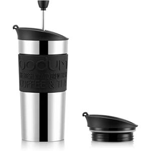 Bodum Kávovar K11067-01 Travel Press z ušlechtilé oceli v černé barvě s náhradním víčkem, 350 ml Bodum Kávovar K11067-01 Travel Press z ušlechtilé oceli v černé barvě s náhradním víčkem, 350 ml