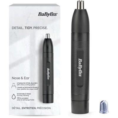 BaByliss zastřihovač chloupků v nose a uších – přesný systém se 2 čepelemi, provoz na baterie, ušlechtilá ocel, snadné čištění s odnímatelnými nástavci, černý, E650E BaByliss zastřihovač chloupků v nose a uších – přesný systém se 2 čepelemi, provoz na baterie, ušlechtilá ocel, snadné čištění s odnímatelnými nástavci, černý, E650E