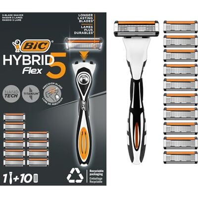 BIC Hybrid 5 Flex holicí strojek pánský, mokrý holicí strojek s 10 vyměnitelnými čepelemi s 5 čepelemi, s Aloe Vera a vitaminem E, s přesným zastřihovačem BIC Hybrid 5 Flex holicí strojek pánský, mokrý holicí strojek s 10 vyměnitelnými čepelemi s 5 čepelemi, s Aloe Vera a vitaminem E, s přesným zastřihovačem