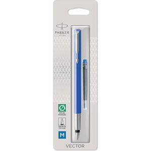 Parker Plnicí pero Vector modré s chromovanými ozdobnými lištami plnicí pero se středním peřím modrý inkoust Parker Plnicí pero Vector modré s chromovanými ozdobnými lištami plnicí pero se středním peřím modrý inkoust