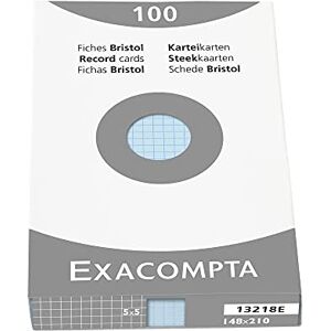 Exacompta Balení 13218E (s 100 kartotékovými kartami, neděrovanými DIN A5, 148 x 210 mm, 205 g, kostkované, ideální do školy) 1 balení azurově modrá Exacompta Balení 13218E (s 100 kartotékovými kartami, neděrovanými DIN A5, 148 x 210 mm, 205 g, kostkované, ideální do školy) 1 balení azurově modrá