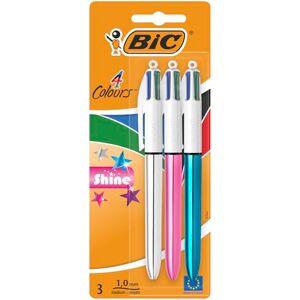 BIC Kuličkové pero 4 Colour Shine, balení 2 ks plus 1 kus zdarma, barevně tříděné BIC Kuličkové pero 4 Colour Shine, balení 2 ks plus 1 kus zdarma, barevně tříděné